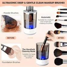 Limpiador de brochas de maquillaje, USB, Body transparente, secado/almacenamiento, se adapta a todos los tamaños de brochas, esencial para mujeres. - Blanco - Ver 9