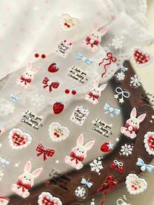 Beautizon Nailartlab 3D Embossed Rabbit, Strawberry, Bow, Snowflake Pattern Nail Art Stickers - Multicolor - View 6