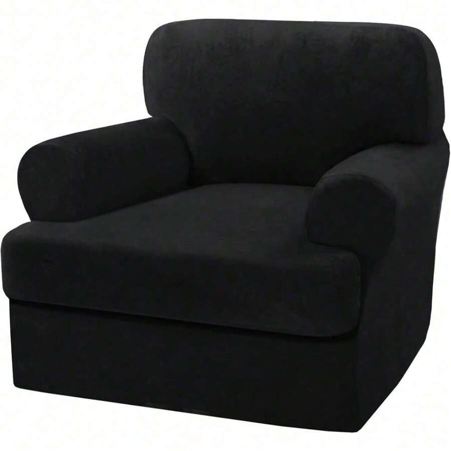 Trugenix-Sofa Cover 2 Piece T Cushion Armchair Slipcovers Velvet Couch Cover Furniture Protector Stretch T Cushion Sofa Covers For 1 Cushion Couch With 1 Individual T Cushion Covers, Deep Teal-GP - 黑色 - 查看 1