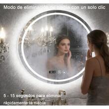 Espejo de baño táctil inteligente circular con espejo de luz circular led, 60 x 60 cm, con función antiniebla inteligente y botón táctil inteligente y pantalla de tiempo, tres temperaturas de color ajustadas libremente, espejo de maquillaje montado en la pared, vertical y horizontal, adecuado para duchas, guardarropa, tocador - Blanco - Ver 7