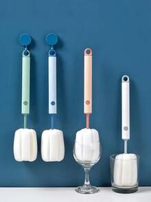 Replaceable Sponge Bottle Brush With Long Handle - Suitable For Cups, Mugs And Glasses | Soft Detachable Brush Head, Ideal Kitchen Cleaning Tool And Christmas Gift - Multicolor - View 1