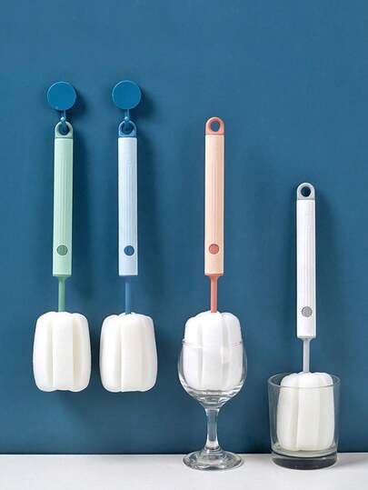 Replaceable Sponge Bottle Brush With Long Handle - Suitable For Cups, Mugs And Glasses | Soft Detachable Brush Head, Ideal Kitchen Cleaning Tool And Christmas Gift