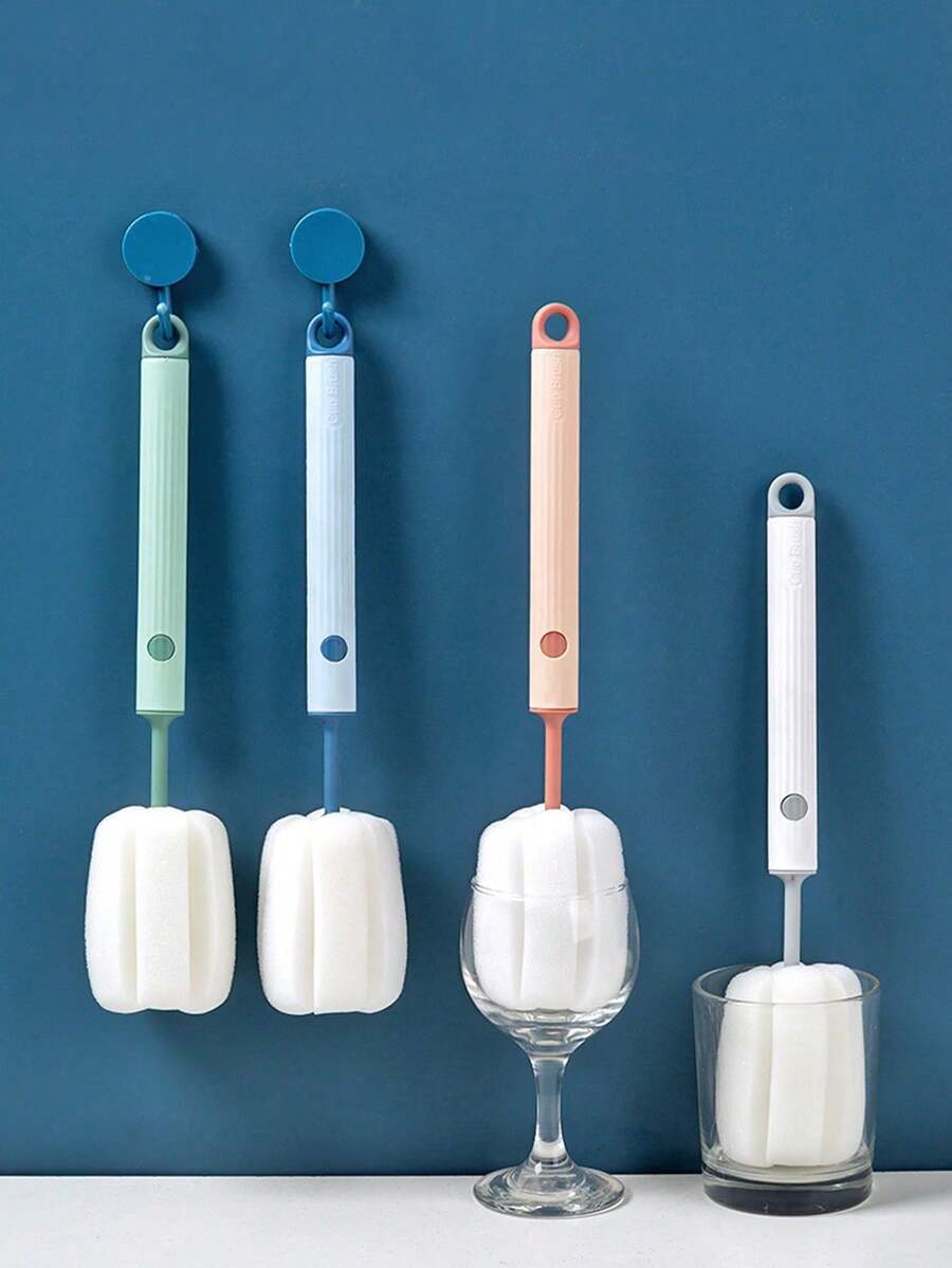 Replaceable Sponge Bottle Brush With Long Handle - Suitable For Cups, Mugs And Glasses | Soft Detachable Brush Head, Ideal Kitchen Cleaning Tool And Christmas Gift - Multicolor - View 1
