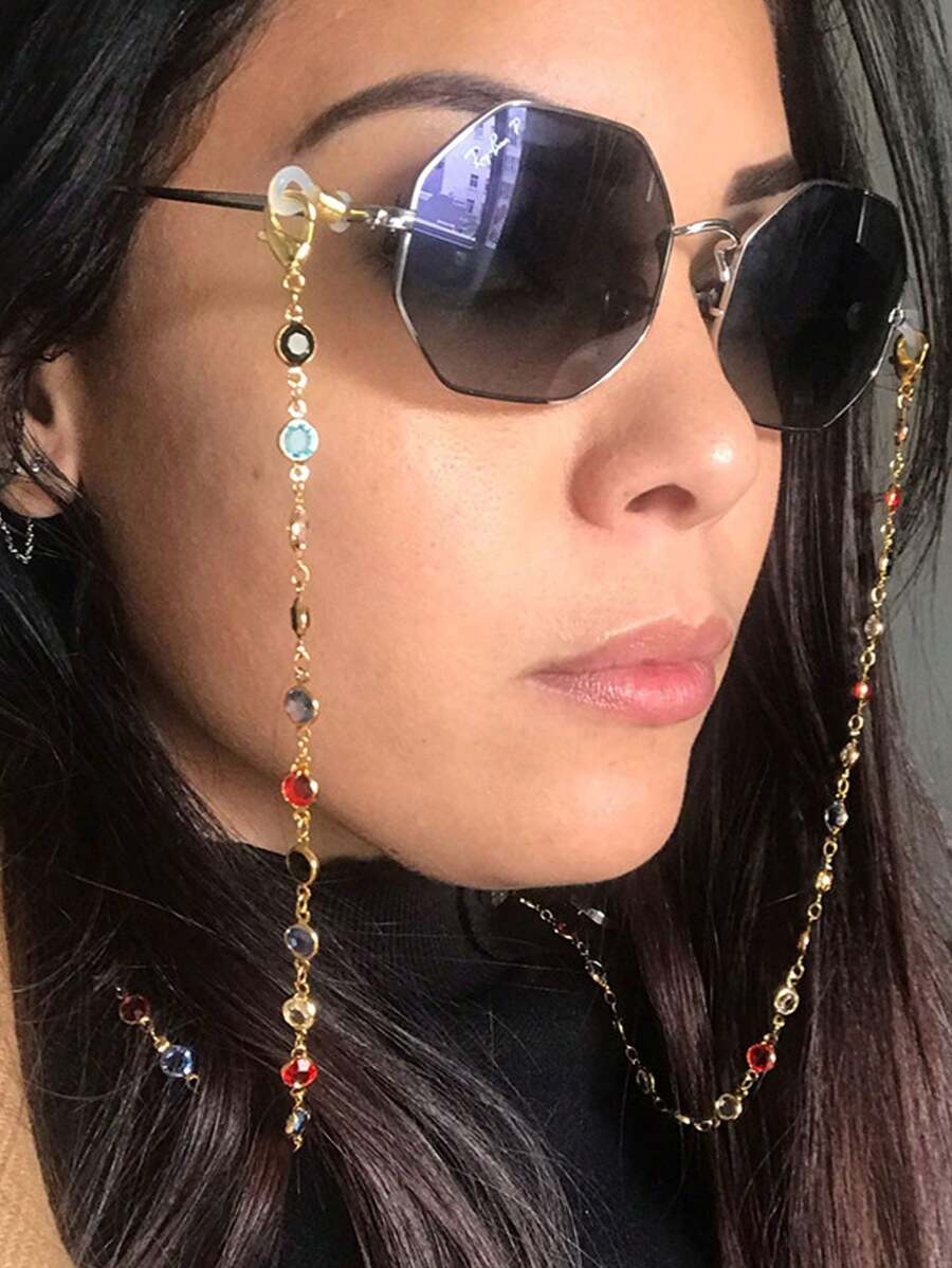 Boho Acrylic Rhinestone Mask Strap And Eyeglasses Chain For Women, Lightweight And Durable With Anti-Lost And Anti-Slip Design. Multi-Purpose Eyewear Cord Can Be Used As Glasses Chain, Mask Lanyard, Or Fashion Accessory. Stylish And Functional, Perfect For Daily Commute, School, Travel, Parties, Or Casual Outfits. Keeps Glasses Or Masks Secure While Adding A  Touch. Versatile And Decorative Accessory, Ideal As A Creative Gift Or Everyday Wear To Enhance Any Outfit. - Vàng - Xem 1