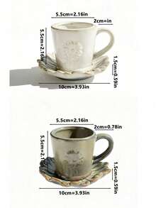 一套咖啡杯+碟，创意复古浮雕花卉图案浓缩咖啡杯碟，独特陶瓷咖啡杯套装，适用于咖啡馆、客厅、餐厅、甜品店