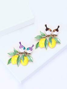 Broches de pájaro y limón esmaltados de lujo - Alfileres de animal y fruta para mujeres y unisex para fiestas casuales, accesorios de joyería, regalos para amigos, insignias y decoración - Birdie Lemon - Ver 3