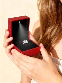 Square LED Light Ring Box, Engagement Ring Box, Jewelry Gift Box, Suitable For Proposal, Wedding, Valentine's Day, Anniversary, Christmas, Mother's Day, Thanksgiving (Square, Black/Red) - Multicolor - View 4