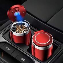 Ashtray With Lid,Smokeless Ashtray For Cup Holder Smell Proof,Detachable Stainless Steel Car Ash Tray With LED Auto Light, For Most Car, Office, Home - Màu xanh da trời - Xem 3