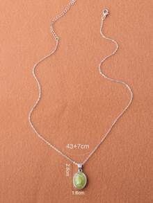1 pieza Collar con colgante ovalado de piedra falsa, verde - Verde - Ver 9