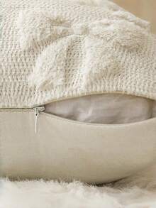 1件套蝴蝶结装饰枕套，可爱俏皮，仿毛皮，柔软蝴蝶结，学院风，蓬松毛绒，装饰枕套适用于床、沙发、长凳，春夏家居装饰 - 米色 - 查看 3