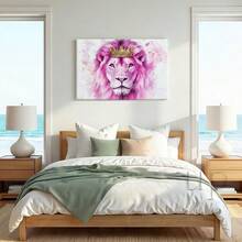 1pc Pink Valentine Decor, Galentine Gift Wooden Framed Wall Art, Wrapped Canvas Vintage Prints Poster, Lion, Crown, Animal Portrait - Botanical, Painting, Figurative Art, Illustrative Style, Perfect Gift Decor, Wall Art For Living Room Bedroom Office, Hanging Hardware Included - Wrapped Framed Canvas, Horizontal - Framed Canvas - View 7