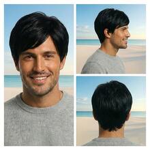 男士黑色短假发，自然逼真，适合日常佩戴 - 彩色 - 查看 2