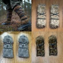 2件装维京仿毛皮打底裤，靴套腿套，万圣节服装配饰，中世纪LARP文艺复兴角色扮演道具 - 理想的礼物之选 - A - 查看 3