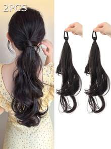 2个装弹力发圈，可缠绕成发髻，打造自然凌乱的辫子马尾辫，多种款式DIY发圈、马尾辫发绳、发圈、橡皮筋、发绳发饰，合成纤维接发马尾辫发髻，凌乱卷曲弹力发髻 - 彩色 - 查看 11