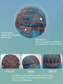 28英寸长合成耐热直发假发，薄荷蓝色，中分刘海设计，质地自然柔软，耐热。适合派对和日常佩戴。