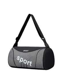 Lässige Farbblock runde Zylinder Sport Umhängetasche, lässige Buchstaben Muster runde Zylinder Sport Fitnesstasche, tragbare Reißverschluss leichte Handtasche modisch unisex für den täglichen Gebrauch, leichte Gepäcktasche mit großem Fassungsvermögen, Trainingstasche - Grau - Übersicht 3