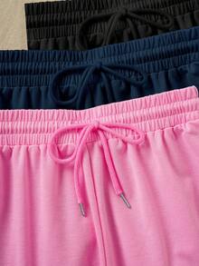 3 Packs Solid Elastic Waist Knotted Relaxed Athletic Shorts - Multicolor - View 6