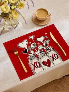 1件/4件/6件/60件装情人节涤纶装饰餐垫，心形玫瑰气球花瓶设计，防污餐垫，适用于家居、餐厅、餐桌装饰、乔迁、生日礼物 - 彩色 - 查看 20