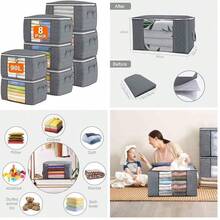 DAWNTREES 5 Piezas Organizadoras de Ropa, 90L, 60 x 40 x 35 cm bolsas de almacenamiento para mantas, bolsa de almacenamiento grande con asas,Clothes Storage Bag.Wardrobe Clothes Organiser. - paquete gris+5 - Ver 15