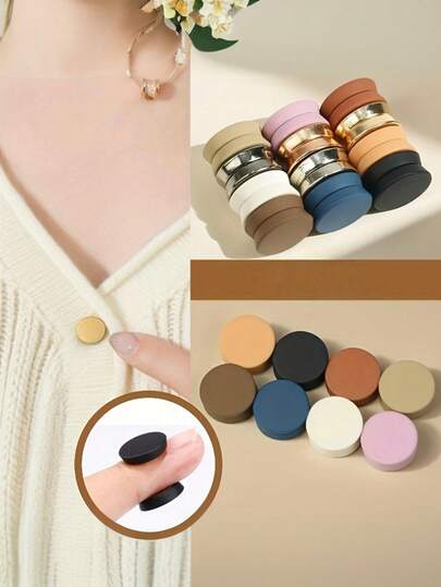 1 Pair No-Sew Clothing Clips, Scarf Clips, Fashion Clips, Suitable For Sweaters, Shirts, Scarves - Beige/Black/Blue/Pink/White - Quick Adjustment And Styling - No-Sew Fashion Buttons, Shirt Accessories, Sweater Clips