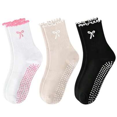 Chaussettes de Pilates à grip antidérapant en coton respirant. Chaussettes de yoga à haute élasticité et absorbantes pour la transpiration. Chaussettes mi-mollet pour femmes