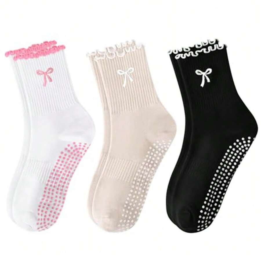 Rutschfeste Griff Pilates Socken aus Baumwolle, atmungsaktiv Yoga Socken mit hoher Elastizität, schweißabsorbierend, mittellange Röhrensocken für Frauen - Verschiedenfarbig - Übersicht 1
