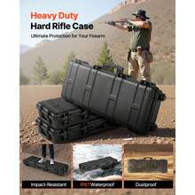 Hard Rifle Case, Lockable Rifle Case With Pre-Cut Foams, 40 In Gun Storage With Wheels, IP67 Waterproof & Dustproof Movable Large Pistol Storage For Rifles, Shotguns, Airsoft Guns, Black - 40*12.7*5.4inch black - 查看 2