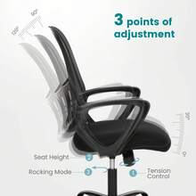 Mid Back Ergonomic Office Chair With Wheels & Lumbar Support Black Mesh Computer Chair Adjustable Swivel Rolling Task Chair For Home Office Bedroom Workstation - 黑色 - 查看 5