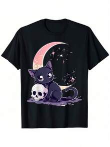 Goth Pastel Cute Creepy Kawaii Cat Kitten T-Shirt - 黑色 - 查看 1