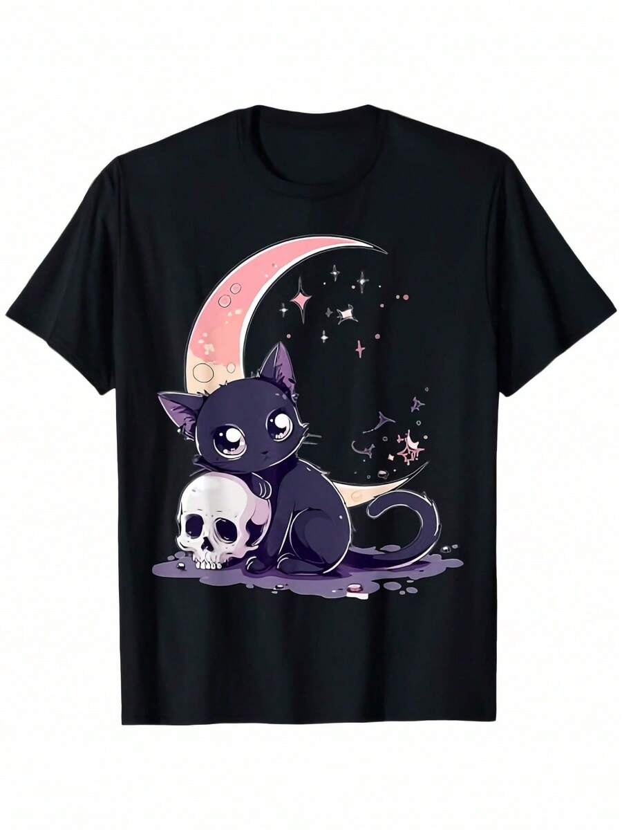 Goth Pastel Cute Creepy Kawaii Cat Kitten T-Shirt - 黑色 - 查看 1