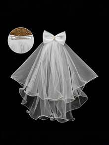 1件新款白色婚纱头纱发夹，少女婚礼发夹，女孩珍珠网纱头饰，婚礼伴娘头饰，适合婚礼、演出、派对等场合，优雅发饰 - 白色 - 查看 14