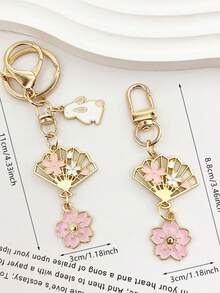 One Cute And Sweet Cherry Blossom Fan Keychain, Key Ring, Bag Pendant Accessory Gift - 珍珠 - 查看 4