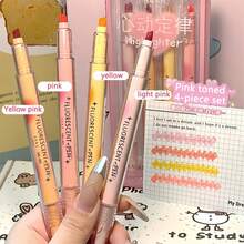 4/8pcs Gradient Color Large-Capacity Macaron-Colored Fluorescent Highlighters Pink/Yellow/Purple/Blue For Highlighting And Marking, Student Hand Ledger Pens - Chisel Tip, Highlighting And Marking Pens, Student Supplies - Multicolor - View 5