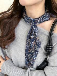 1pc Women's Leopard Print Long Scarf. Paisley Pattern Necktie Suitable For Matching Bags, Shirts, Ribbons, Headbands, Belts, Daily Wear, Parties, Galas, Street Photography, Fashionable And Elegant Women's Decorative Rectangular Scarf, Necklace, Ribbon Hair Accessory, Floral Pattern - Multicolor - View 5