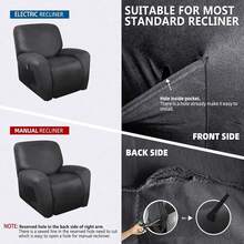 Trugenix-Recliner Sofa Covers - Leather Like Recliner Sofa Covers 3 Seater Recliner Couch Covers For 3 Cushion Couch 8 Pieces Washable Stretch Reclining Sofa Slipcovers (Brown)-GP - 01-深灰色 - 查看 10