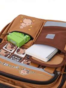 1 chiếc cặp sách họa tiết chuột lang nước dễ thương, phối màu tương phản dành cho thanh thiếu niên. Cặp sách học sinh dung tích lớn, năng động với nhiều ngăn. Cặp sách thời trang. Túi xách tiện dụng. Ba lô đi học nhẹ, cá nhân hóa. - màu nâu - Xem 6