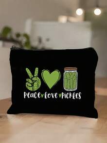 Sac de voyage cosmétique Peace Love Pickles, sac cosmétique mignon de balle de cornichon avec design Peace and Love, léger, juste une fille qui aime les cornichons sac cosmétique avec fermeture éclair, pochette zippée en polyester résistant à la décoloration, organisateur de maquillage pliable pour femmes, filles, sœurs, filles, idéal pour les cadeaux d'anniversaire et de remise des diplômes, pliable et compact pour une utilisation quotidienne, parfait pour les passionnés de cornichons sac de maquillage - Multicolore - Voir 1