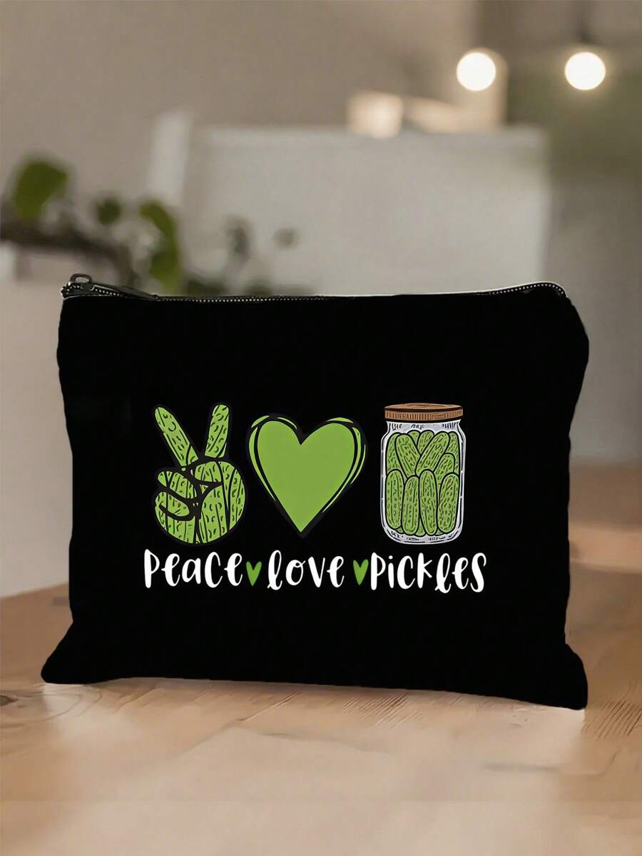 Sac de voyage cosmétique Peace Love Pickles, sac cosmétique mignon de balle de cornichon avec design Peace and Love, léger, juste une fille qui aime les cornichons sac cosmétique avec fermeture éclair, pochette zippée en polyester résistant à la décoloration, organisateur de maquillage pliable pour femmes, filles, sœurs, filles, idéal pour les cadeaux d'anniversaire et de remise des diplômes, pliable et compact pour une utilisation quotidienne, parfait pour les passionnés de cornichons sac de maquillage - Multicolore - Voir 1