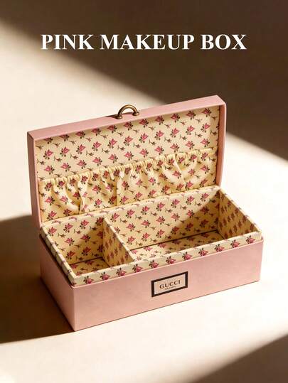 Gucci Caja de almacenamiento con estampado floral vintage, bolsa de maquillaje, organizador de tocador elegante con forro de tela delicada y asa de latón para joyas y recuerdos