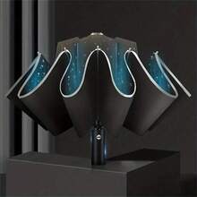 Fully Automatic Heavy Rain Resistant UV Protection Windproof Flame Resistant Shape-Retaining Reflective Stripe Heat Insulation Umbrella For Rainy Day