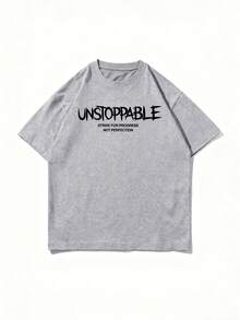 Krometka 男士休闲百搭蝴蝶及英文标语印花短袖T恤，春夏款 - 灰色 - 查看 7