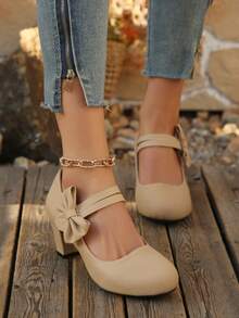 Giày Mary Jane cao gót đế dày, quai kép, kiểu dáng ngọt ngào, thoải mái và đa năng, mang đến vẻ ngoài thanh lịch và cá tính cho mùa xuân mới. - Màu Khaki - Xem 5