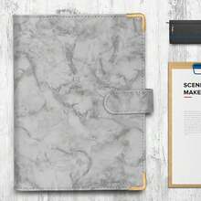 A5 Binder 6 Ring Personal Planner Budget Cover Marble Gray Notebook For Filler Loose Leaf Paper - 大理石灰 - 查看 9