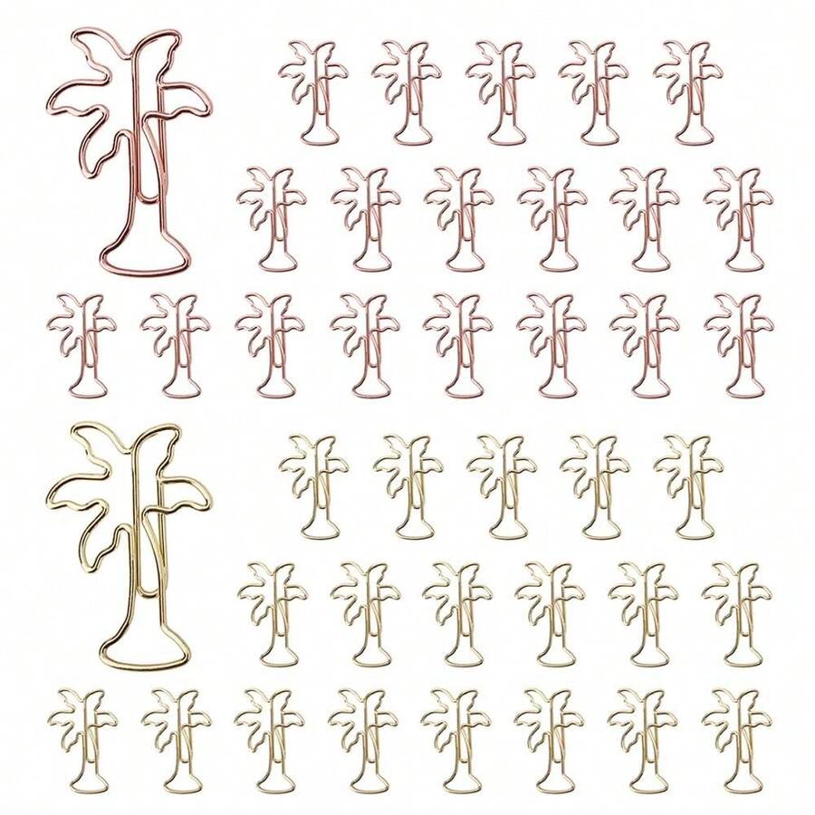 40pcs Pa 1lm Tree Shape Paper Clips With Clear Box, Rose Gold And Yellow Gold, Funny Cute Paperclips Bookmarks Planner Clips For Fun Office Supplies Schoolsss Gifts Wedding Decoration - PalmTree40件 - 查看 1
