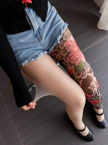 Quần tất dài đến bắp chân in hình xăm, quần tất unisex in hình hoa và rồng nhiều màu sắc, thiết kế hình xăm 360 độ, vớ in thêu liền mạch mang đậm văn hóa truyền thống. - Nhiều màu - Xem 5
