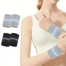 1 Par de Suportes Elásticos para Pulso, Confortáveis e Respiráveis, Adequados para Esportes e Fitness, Mangas de Compressão Tricotadas para Basquete, Academia, Corrida, Tênis - Multicolorido - Visão 4
