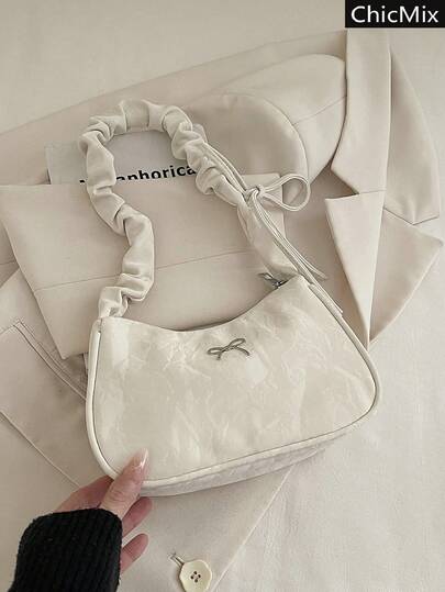 Bolso de hombro elegante con decoración de lazo de hardware de unicolor, bolso de mano plegado clásico y versátil personalizado para mujeres, adecuado para compras, carteras, compras, mujeres jóvenes, estudiantes universitarios, recién llegados y trabajadores de cuello blanco. Son muy adecuados para oficinas, universidades, trabajo, negocios, viajes al trabajo, actividades al aire libre, viajes y salidas