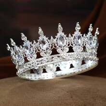 Elegant Baroque Alloy Rhinestone Round Princess Crown Headpiece, Bridal Wedding Party Queen Tiara - Multicolor - View 8