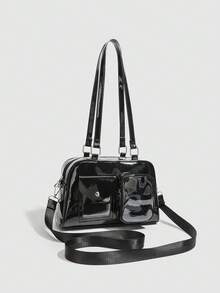 复古摩托车邮差包，小巧精致的女士单肩/腋下手提包，大容量通勤及日常斜挎包 - 黑色 - 查看 3