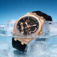 PINTIME 男士石英表，石英机芯，硅胶表带，大表盘日历腕表，适合各种场合，任何男士佩戴都很帅气 - 均碼 - 查看 11